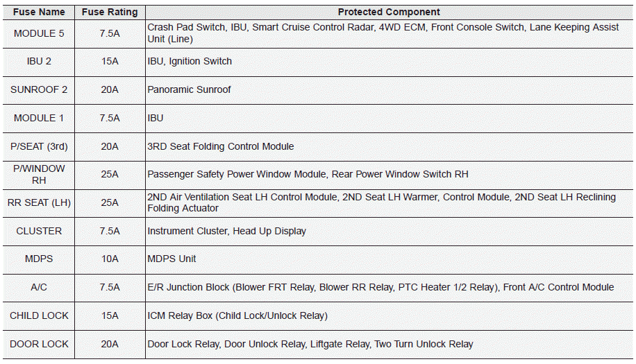 Hyundai Palisade. Fuse/Relay Panel Description