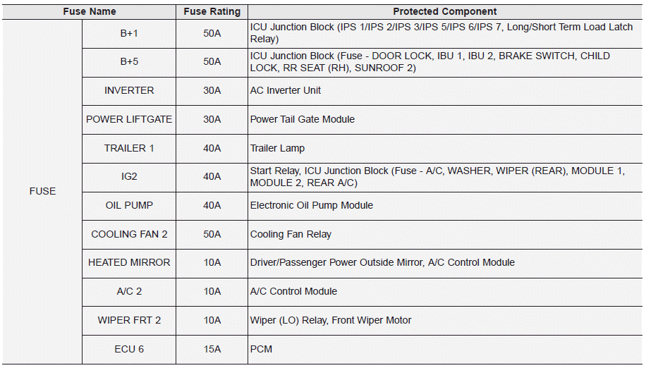 Hyundai Palisade. Fuse/Relay Panel Description