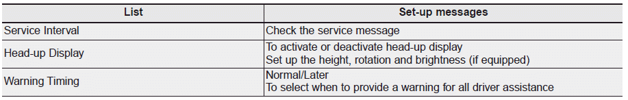 Hyundai Palisade. Option Menu (Cluster type C)